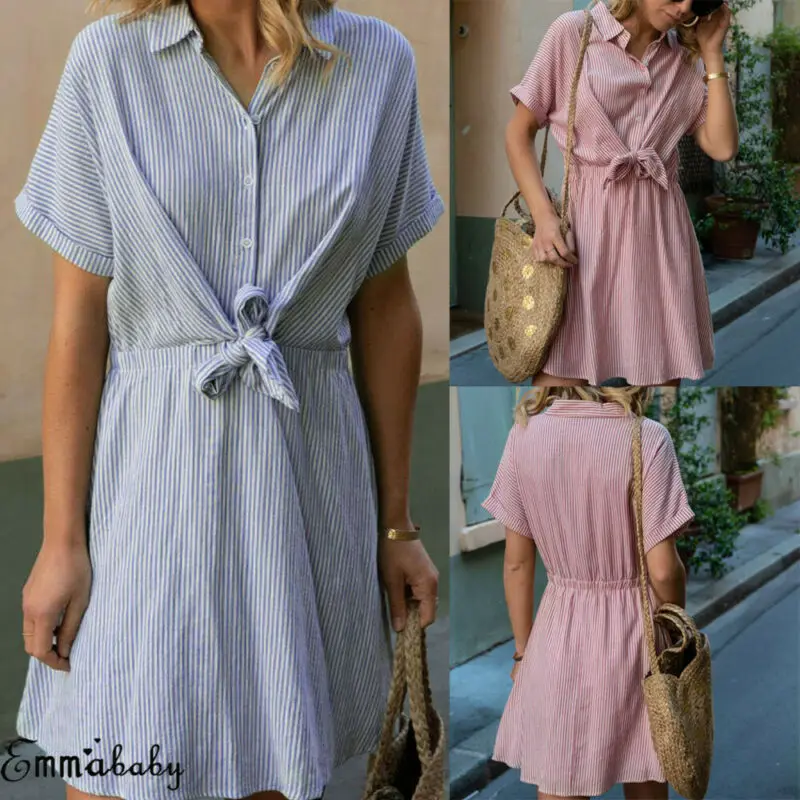 Женское платье с коротким рукавом бандаж на пуговицах летнее повседневное