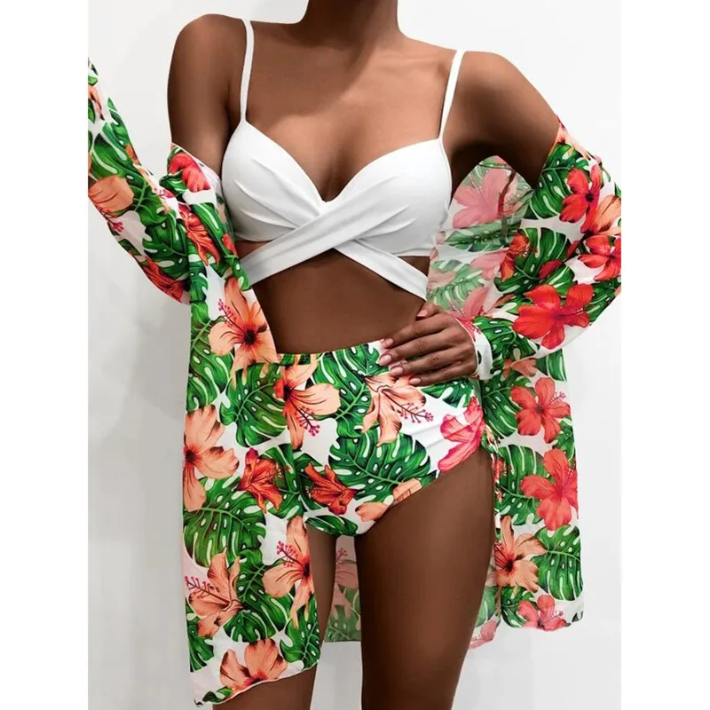 

2021 Sexy Bikinis and Cover Set Women Swimsuit Printed Swimwear High Waist Summer Bathing Suit Beachwear Free Shipping