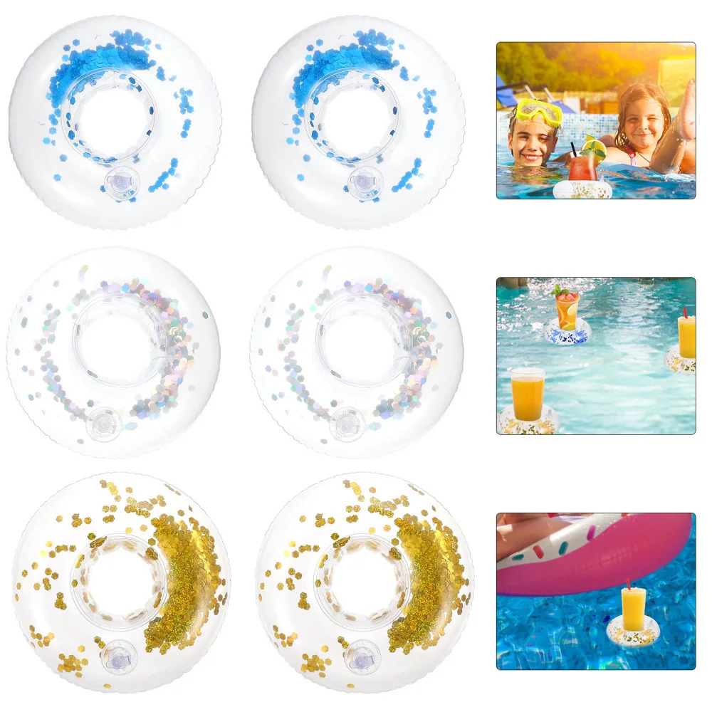 

6pcs Inflatable Cup Holders Delicate Sequins Cup Mats Lightweight Cup Trays