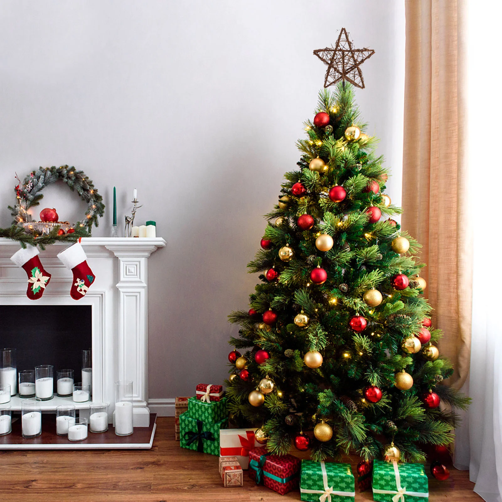 Rustic Christmas Tree Topper Hollow out Star Xmas Ornament Party Supplies | Дом и сад