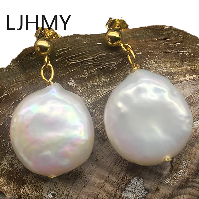 LJHMY 925 пробы серебряный шар пост блеск белая монета пресноводный жемчуг висячие