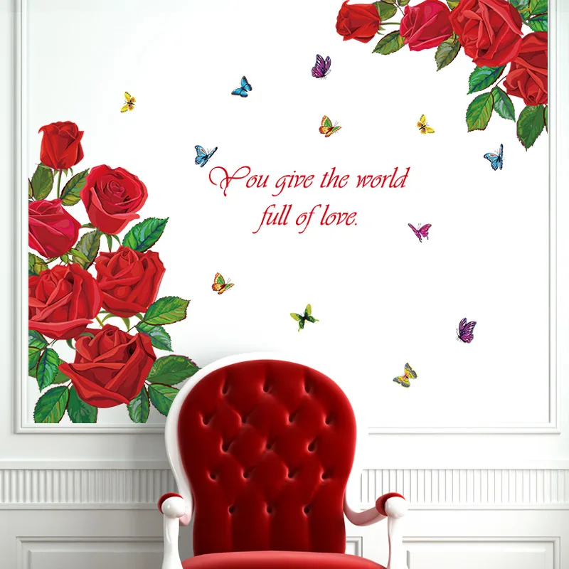 

Flame Red Rose Bedroom Living Room Television Background Wall Shopping Mall Restaurant Milk Tea Shop Decorative Wall Stickers