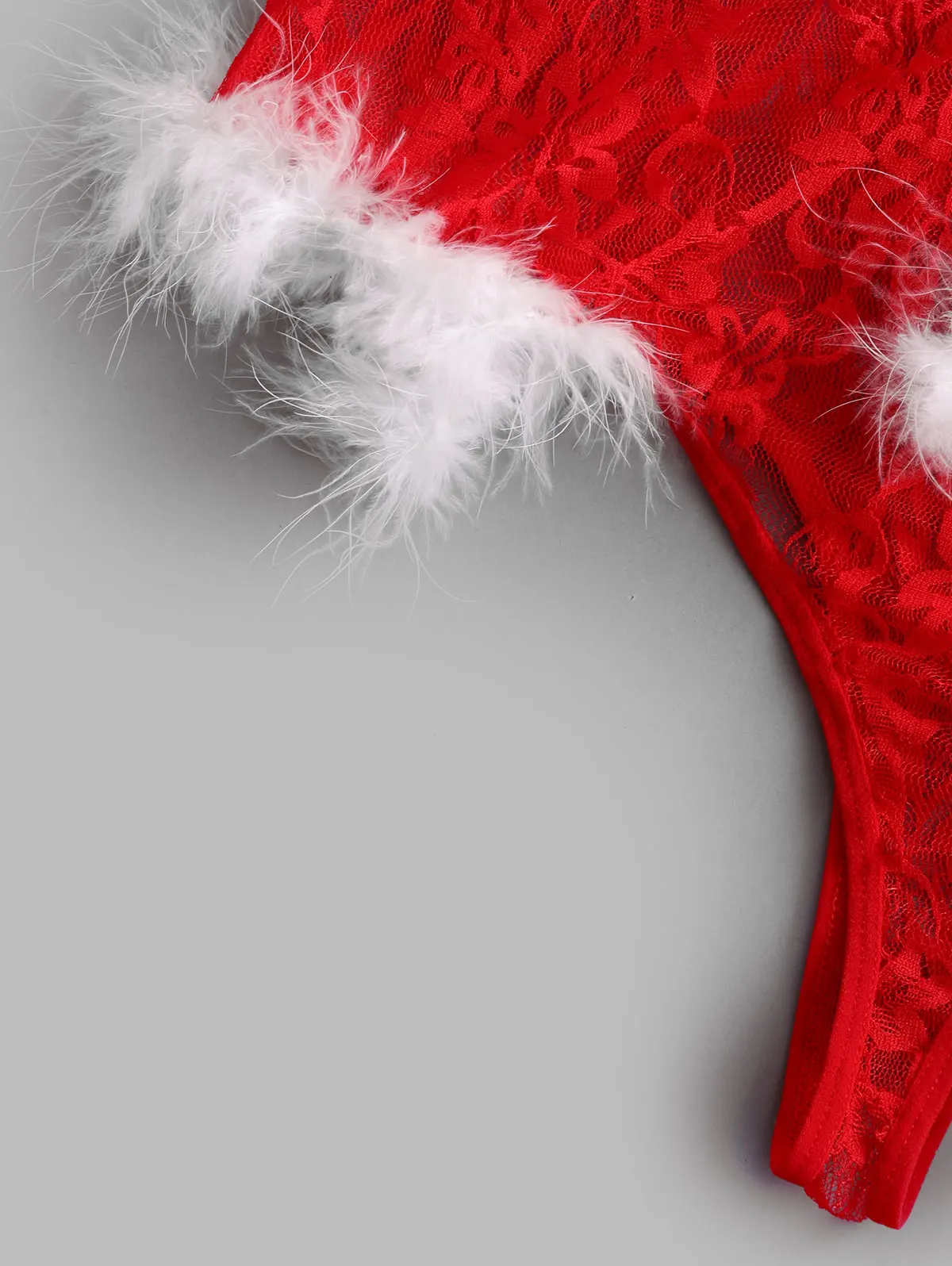 

ZAFUL Lace Up Sheer Lace Christmas Feathers Teddy For Women Hollow Back Sexy Ladies Lingerie Bodysuit Cosplay