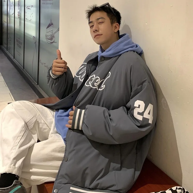 Winter American Quilted Baseball Uniform for Men and Women Loose Sports Wind Cotton Oversize American Cotton Jacket