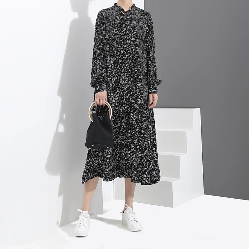 Женское платье в горошек CHICEVER свободное миди большого размера с v образным