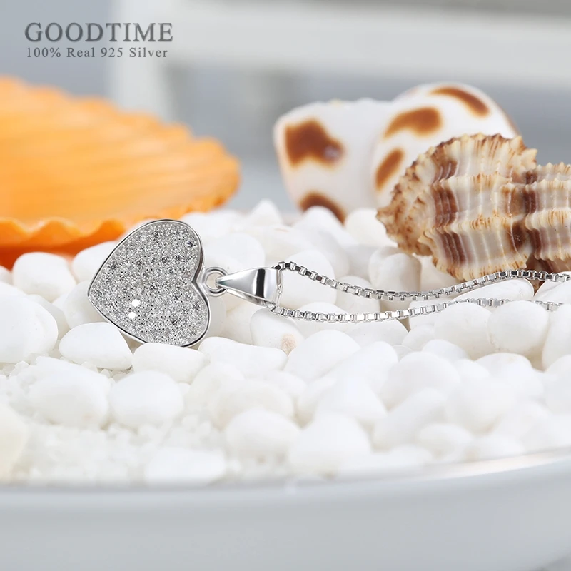 Fashion Women Pure 925 Sterling Silver Necklace Love Heart Zircon Pendant Girl Clavicle Chain Jewelry Accessory Gift