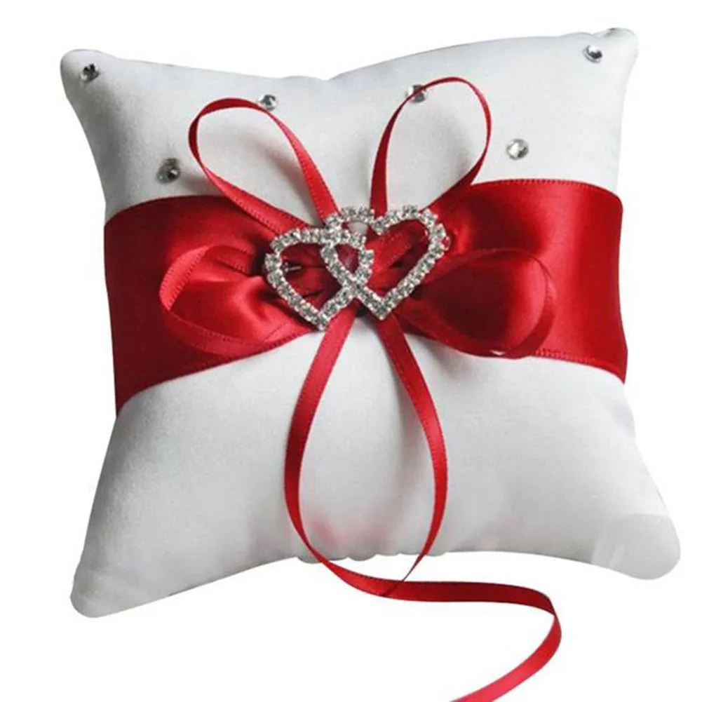 

10cm X 10cm Bridal Wedding Ceremony Ring Bearer Pillow Cushion Crystal Double Colour Heart Wedding Ring Pillow Wedding Decor