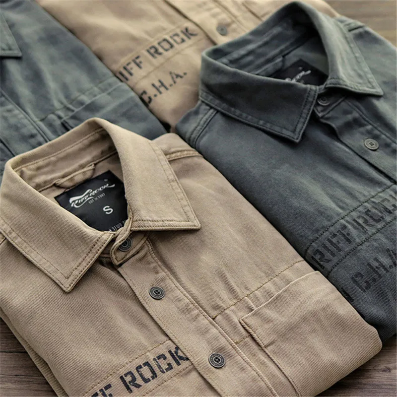 

2021 Male Cargo Work Shirt New Cotton Military Shirt Men Thickened Long Sleeve Work American Autumn Winter Shirt Coat