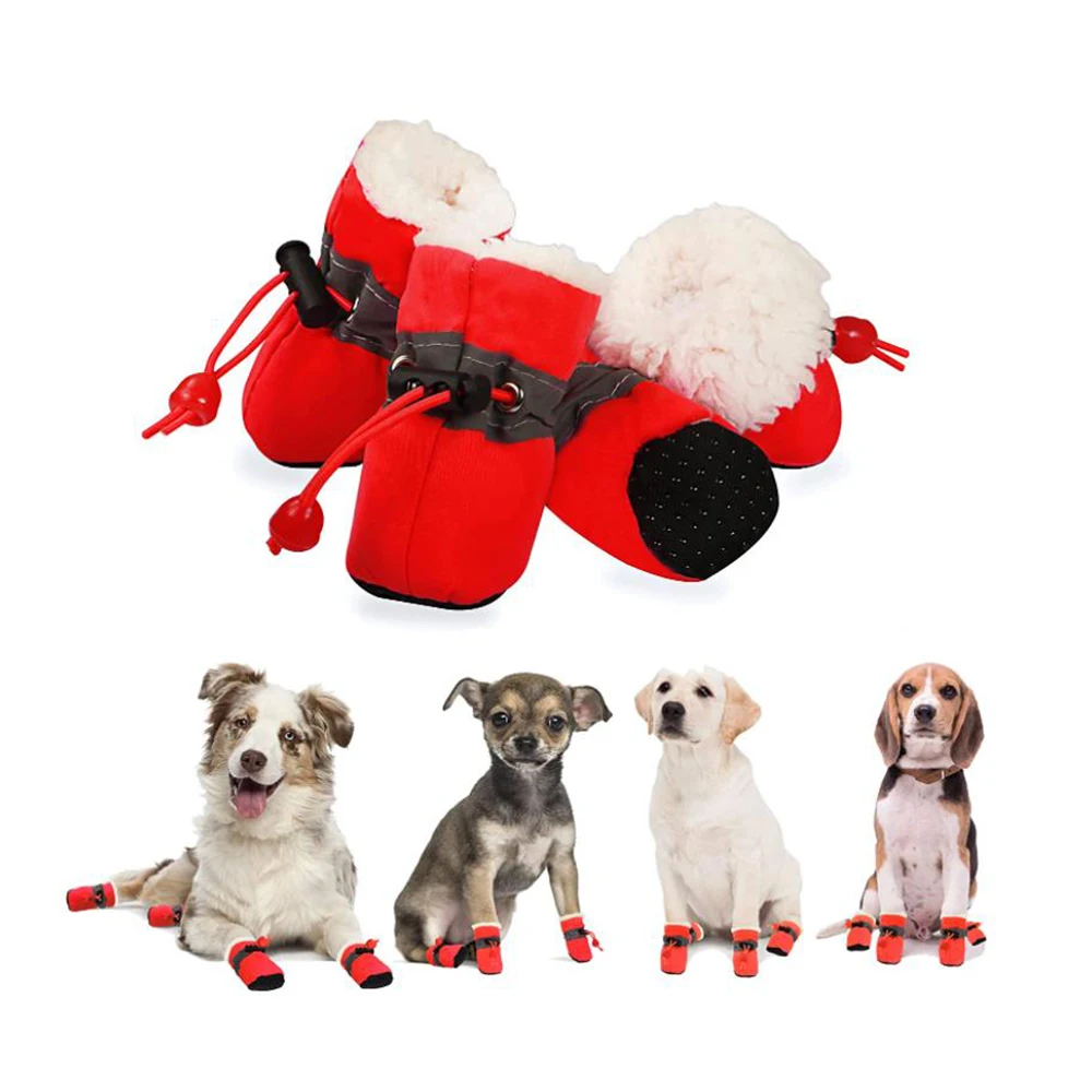 

Зимняя обувь для собак, ботинки для собак и протекторы лап, флисовые теплые зимние ботинки для щенков со светоотражающей полосой и противос...