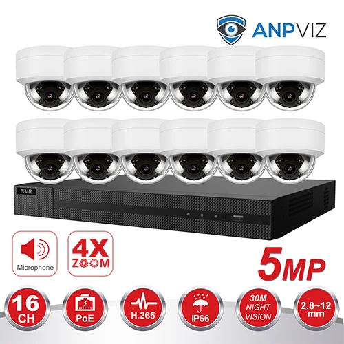 12 VF Dome KIT 16ch 5MP Dome IP Camera NVR KIT H.265 Hikvision OEM POE 4K NVR 8/16pcs Outdoor POE Video Surveillance Audio Cameras - Цвет: 12 VF Dome KIT