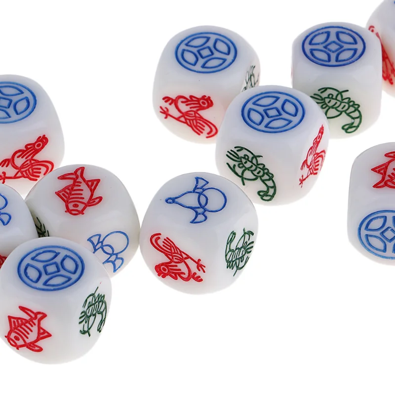 

10Pcs/set Hot Selling Resin Dice Fish and Shrimp Crab Dice Copper Coin Gourd Chicken Fish and Shrimp Dice 1.4CM