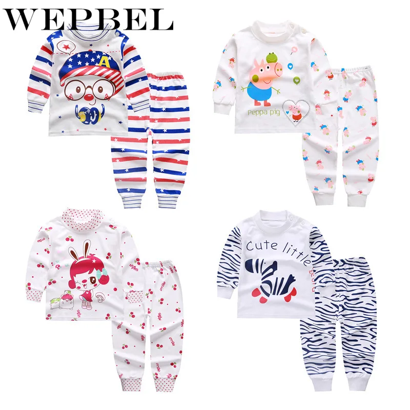 WEPBEL Children Cotton Underwear Autumn Winter Kids Boys Girls Warm Pajamas Baby Toddler Cartoon Clothing Sets | Детская одежда и