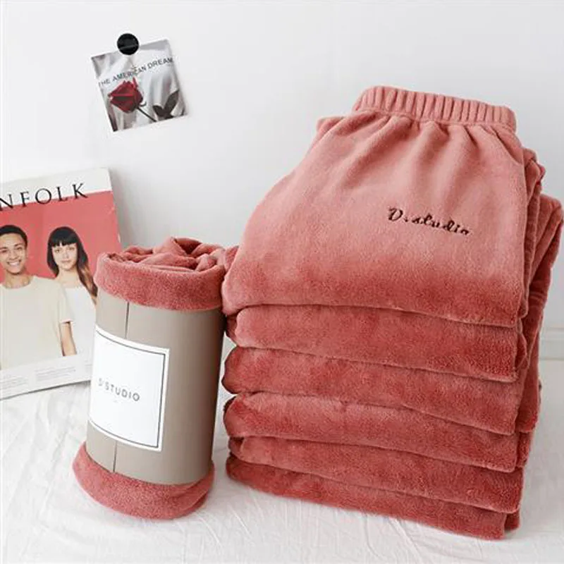 Red Vangull Winter Flannel Casual Pants Letter Embroidery Harem Pants New Warm Joggers Comfortable Elastic Waist Ankle-Length Pants - Цвет: Red