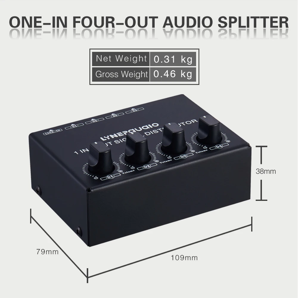 

1-in-4-out Stereo Audio Amplifier Amp Signal Distributor 1 Channel Input 4 Channels Output Volume Adjustment for Home Speakers