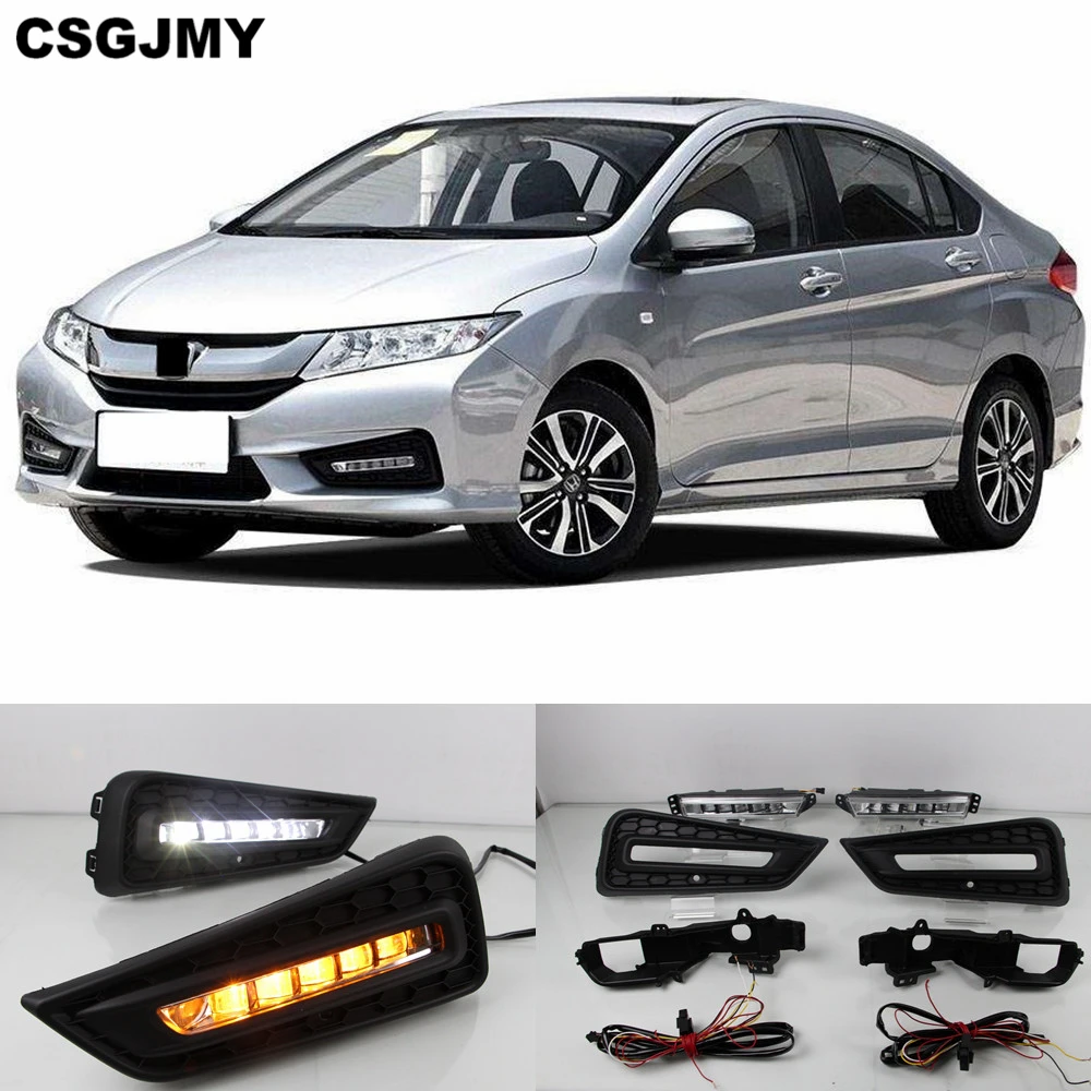 CSGJMY 1 пара Дневной светильник LED дневные ходовые огни 12В для Honda City 2015 2016 2017 с
