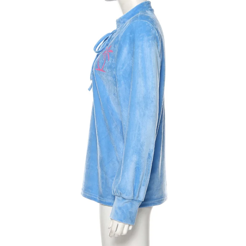 Толстовка Женская зимняя синяя полуоткрытый воротник Свободный Топ пуловер 2019