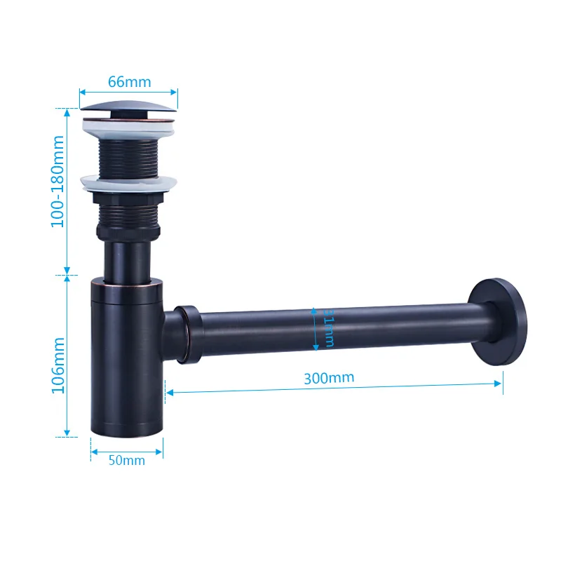Basin Bottle Trap Metal Bathroom Sink Siphon Drains with Drain Black P-Trap Pipe Waste |