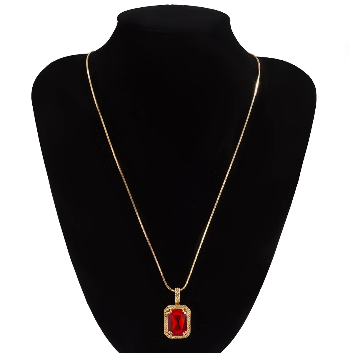 

KunJoe Red Crystal Pendant Necklace Luxury Gemstone Natural Red Ruby Treasure Pendant Necklace For Women Jewelry Weddings Gift