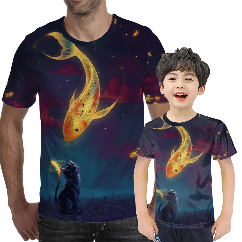 

2021 new fishing t-shirt style casual 3D printing digital fish t-shirt men's t-shirt summer short sleeve round neck top
