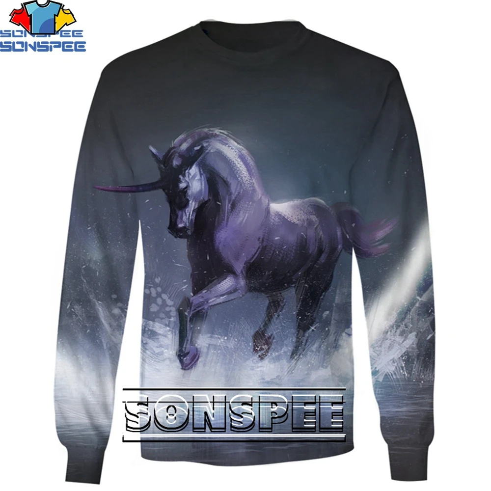 

SONSPEE Mythical Creatures Unicorn Cute Sweatshirt 3D Printing Men Women Spring Autumn Harajuku Man Oversize Sweatshirts Kid Top