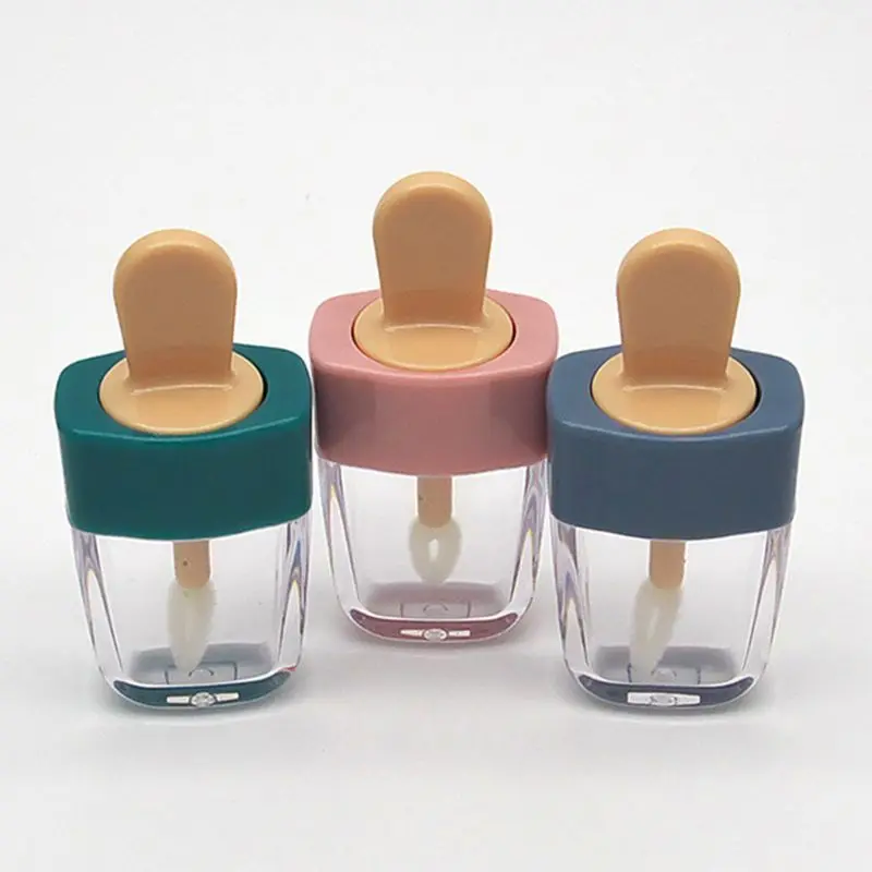 

6ml Ice Cream Shape Transparent Mini Lip Gloss Tube Empty Lip Balm Container With Lid Rubber Inserts Lipstick Samples Dispenser