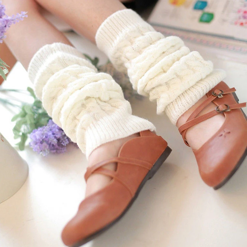 1 Pair Winter Warm Leg Warmer Women Knee High Knitted Solid Crochet Leg Warmers Socks Boot Cuffs Beenwarmers Socks