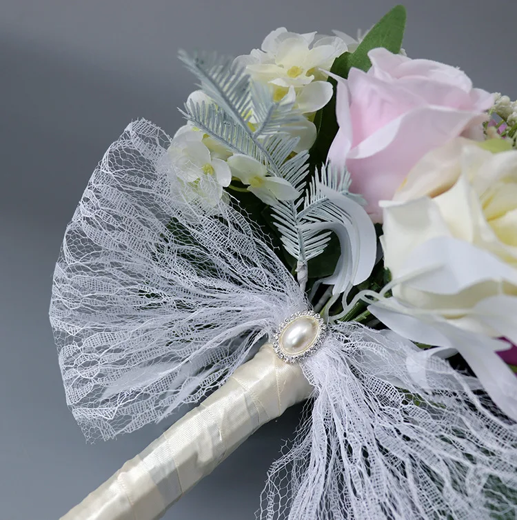 

Rose Bouquet With Crystal Waterfall Bridal Pearl Wedding Bouquet Artificial Flowers Bride Bouquets Accessories SPH66