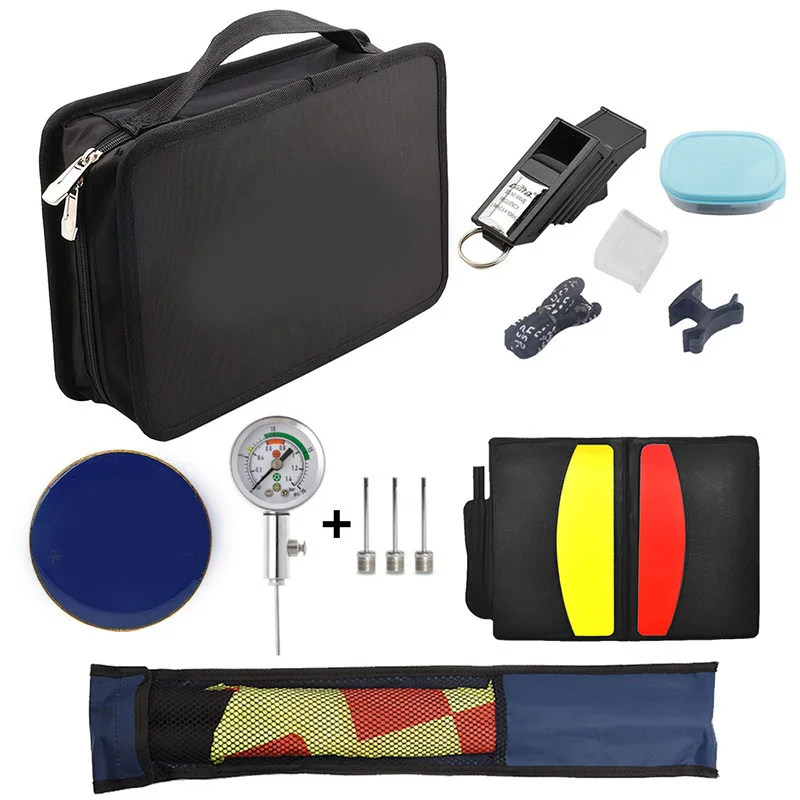 Soccer Referee Bag Kit Football Referee Cards with Whistle Red Yellow Card and Flag Barometer Judge Sports Game Coach Equipment