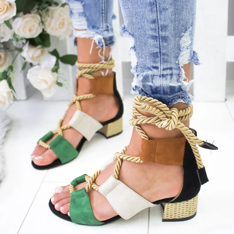 

Women Sandals Lace Up Summer Shoes Woman Peep Toe Fashion Heels Pointed Fish Mouth Gladiator Pumps High Knot Rope Strap Sexy New
