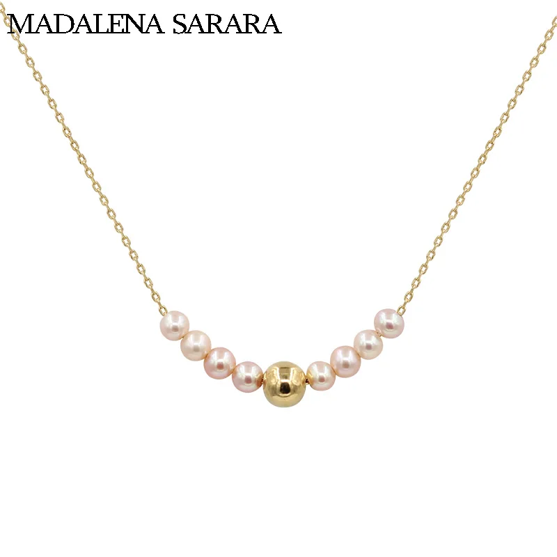 

MADALENA SARARA 5-6mm AA Perfectly Round Pearl Natural White Pink Pearl Pure 18K Gold Chain Necklace Sweet Style Women Necklace