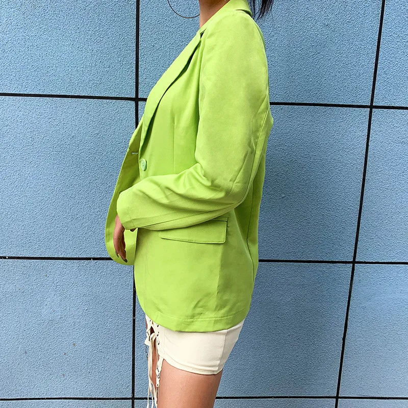 Women Blazer Oversize 2019 Autumn Long Coat Sexy Simple Candy Color Slim Long-sleeved Suit Kendall Fashion Avocado Green | Женская