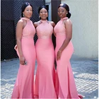 Женское длинное атласное платье подружки невесты кораллового цвета Halter 2021