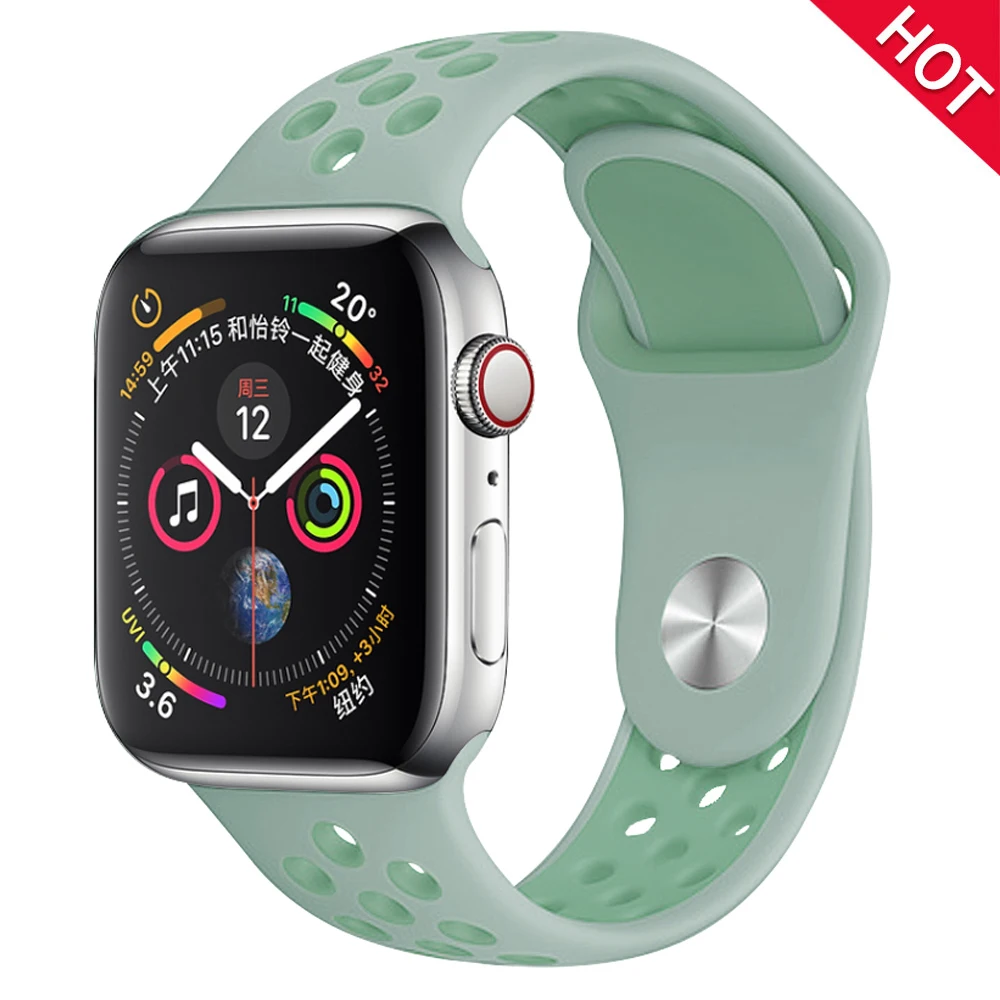 Cloud gray green Мягкий силиконовый сменный спортивный ремешок для Apple Watch, 38 мм, 40 мм, серия 1, 2, 3, 4, 5, 42 мм, 44 мм, браслет на запястье, ремешок для iWatch Sports - Цвет ремешка: Cloud gray green