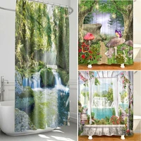 green tropical plant printed shower curtain waterproof polyester bathroom 3d shower curtain panel with 12 hooks decor