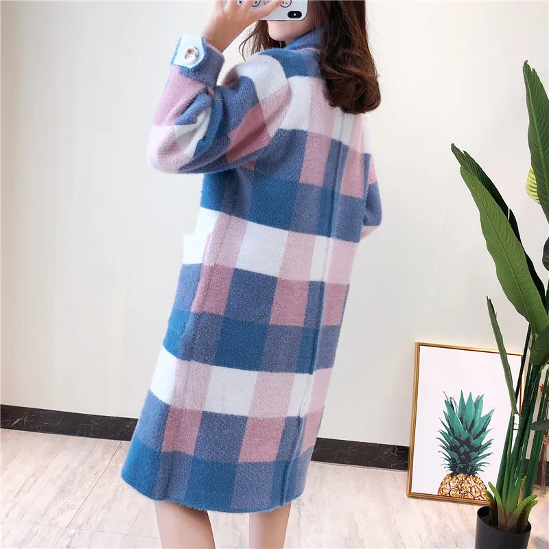 Осенне-зимние новые кашемировые пальто в клетку из норки вязаный свитер с