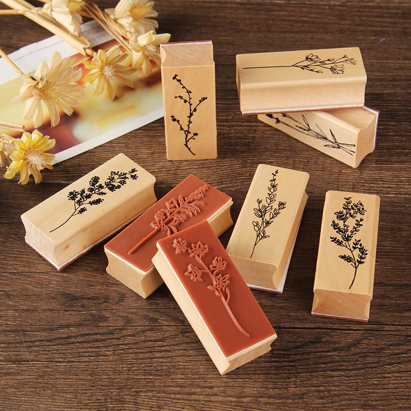 Ensemble de tampons vintage avec dessins d'arbres en caoutchouc  timbres en bois de vieux arbres