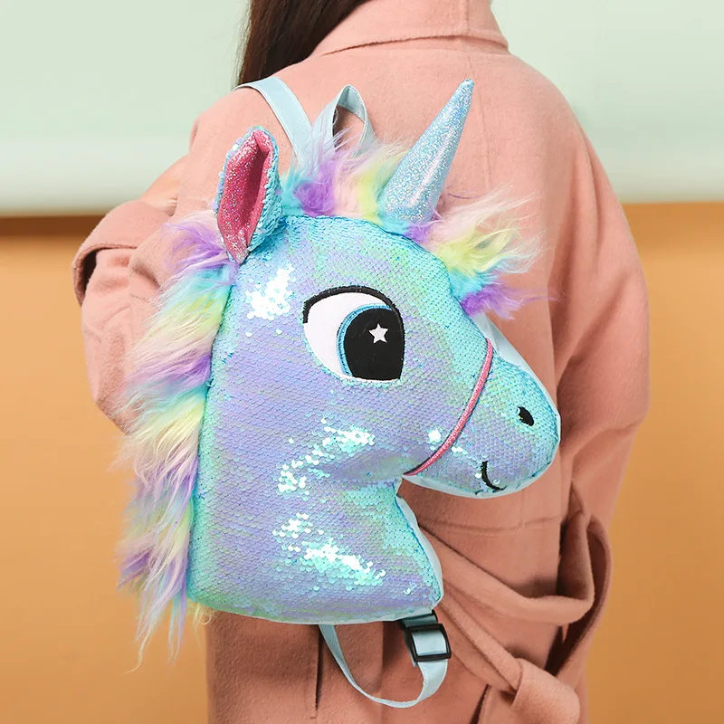 Reversible Sequin Unicorn Kawaii Backpack For Girl School Bag For Winter Teenager Girl Sequin Hologram bagpack for Girls gift