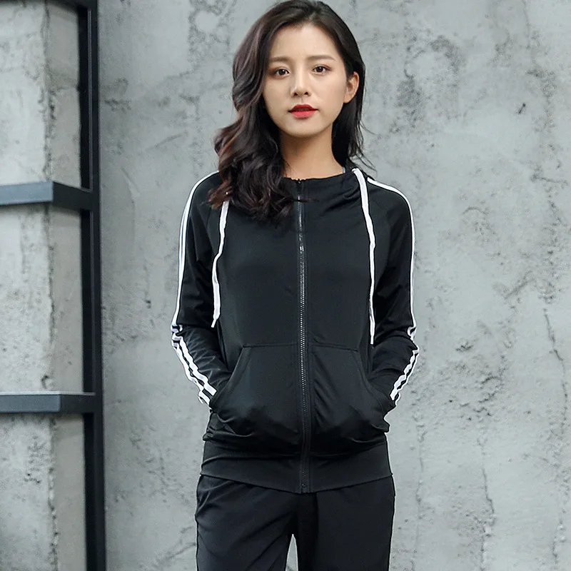 Jacket women zipper cardigan fashion Korean jacket outdoor fitness hooded running clothing in autumn and winter |