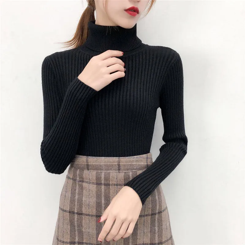 Black Truteneck Sweaters Women Fashion 2021 Autumn Winter Warm Knitted Pullover Top Pull Femme Gray Pink Long Sleeve Sweater 3XL