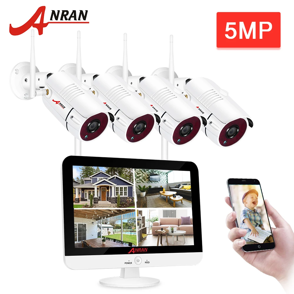 ANRAN 5MP CCTV комплект видеонаблюдения домашняя камера безопасности Система 12 дюймов