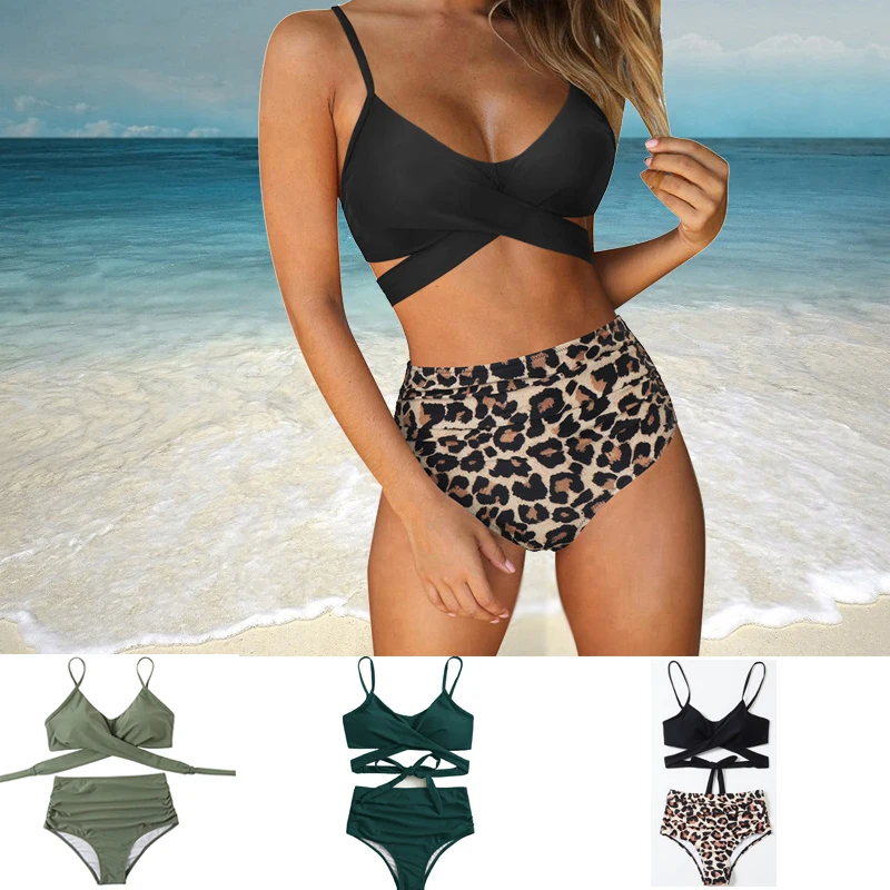 

2021 сексуальное бикини Для женщин купальник Высокая талия купальный костюм с лямкой на шее размера плюс ванный комплект пляжная одежда Biquini