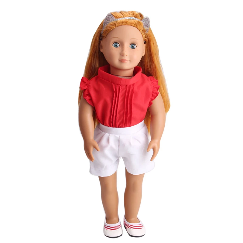 18 Inch American Doll Girls Clothes Red Sleeveless Top + White Shorts Newborn Dress Baby Toys Fit 40-43 Cm Boy Dolls c211