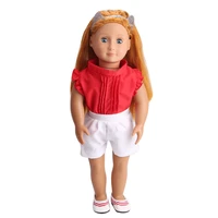 18 inch american doll girls clothes red sleeveless top white shorts newborn dress baby toys fit 40 43 cm boy dolls c211