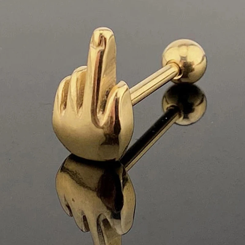 1 шт. хирургические Сталь средний палец жест штанга для языка пирсинг кольца