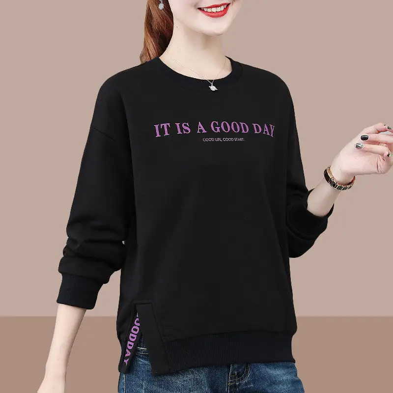 

Женская Толстовка свободного покроя, из натурального хлопка, с круглым вырезом