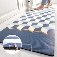new home non slip oilproof kitchen mat pu leather waterproof geometric strip carpet for bathroom slow rebound soothing rug