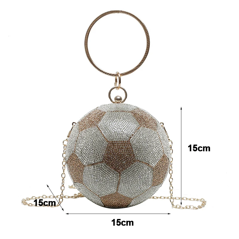 

Luxury Diamond Clutch Bag For Women Basketball Football Shape Wedding Party Purse and Handbag Gold Silver Evening Bag 2021Bolos