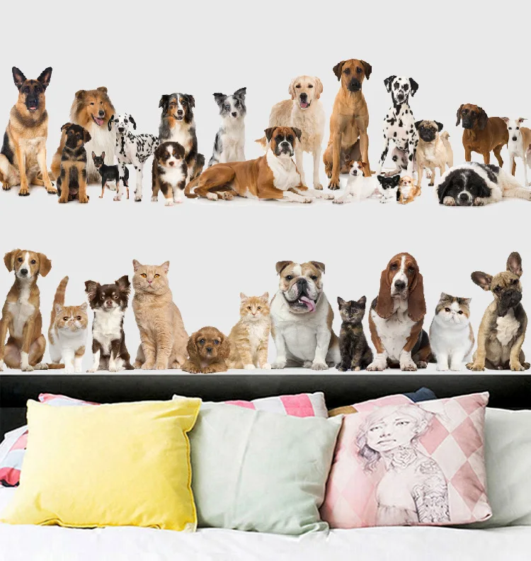 

3D Animal dogs Wall Stickers Kids Room Bedroom Decor Skirting Line Waistline Decorative Art Wallpaper DIY 3D Mural