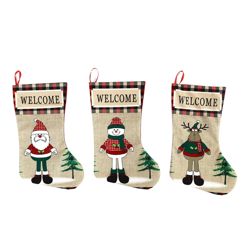 

Рождественские чулки, 3 упаковки больших рождественских чулок, подвесные чулки для рождественской елки для домашнего декора, как показано н...