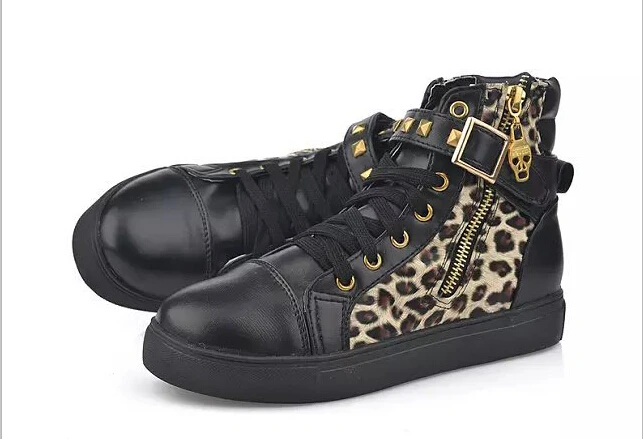 Leopard black Парусиновая обувь; коллекция года; женская обувь; модная обувь на танкетке с высоким берцем на молнии; однотонные белые туфли; женские кроссовки; tenis feminino - Цвет: Leopard black